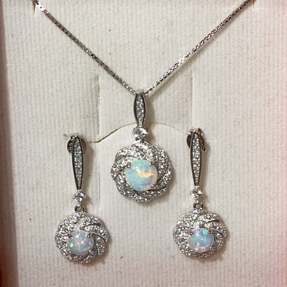 sterling Silver925 and Blue , pearl , zirconia, Stone  pendant and Earring Sets - Picture 3 of 3